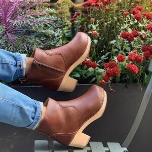 Novacas Marlowe Brown Faux Vegan Leather Stapled Clog Ankle Boots Booties 42